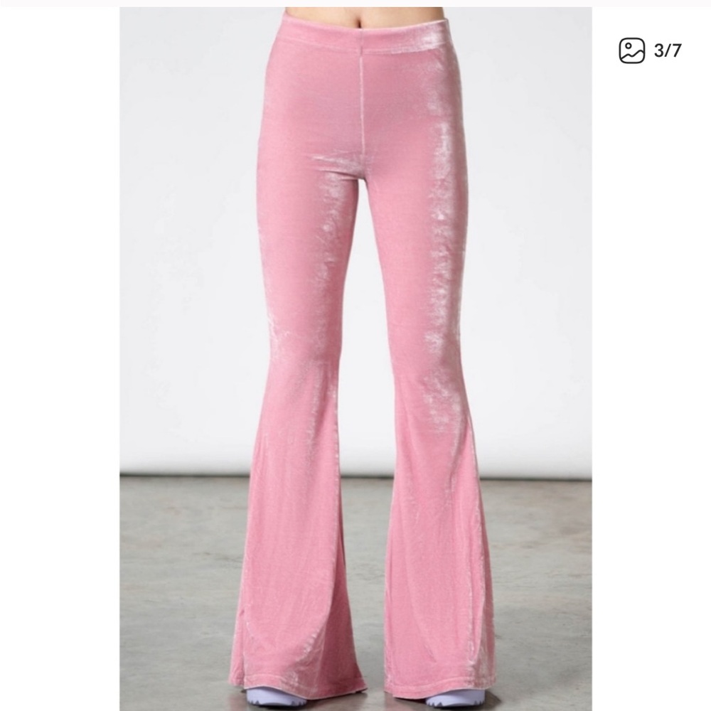 Killstar Pastel Pink Moondance Bell Bottoms Velvet Flare Pants XL - Picture 10 of 12